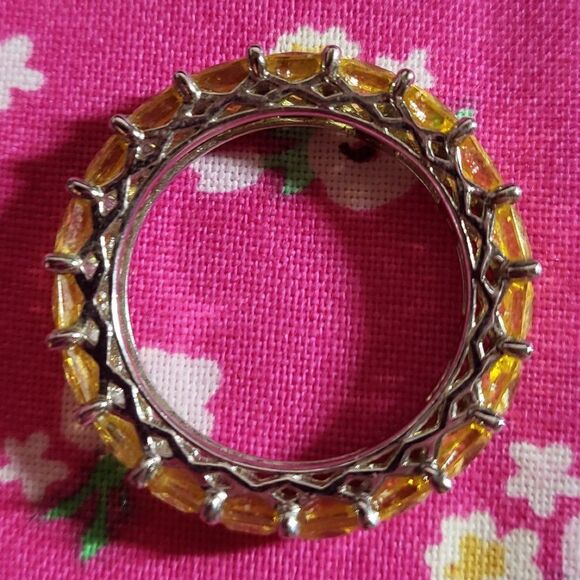 Princess Cut Yellow Sapphire Sterling Silver Eternity Band Ring - Picture 4 of 4